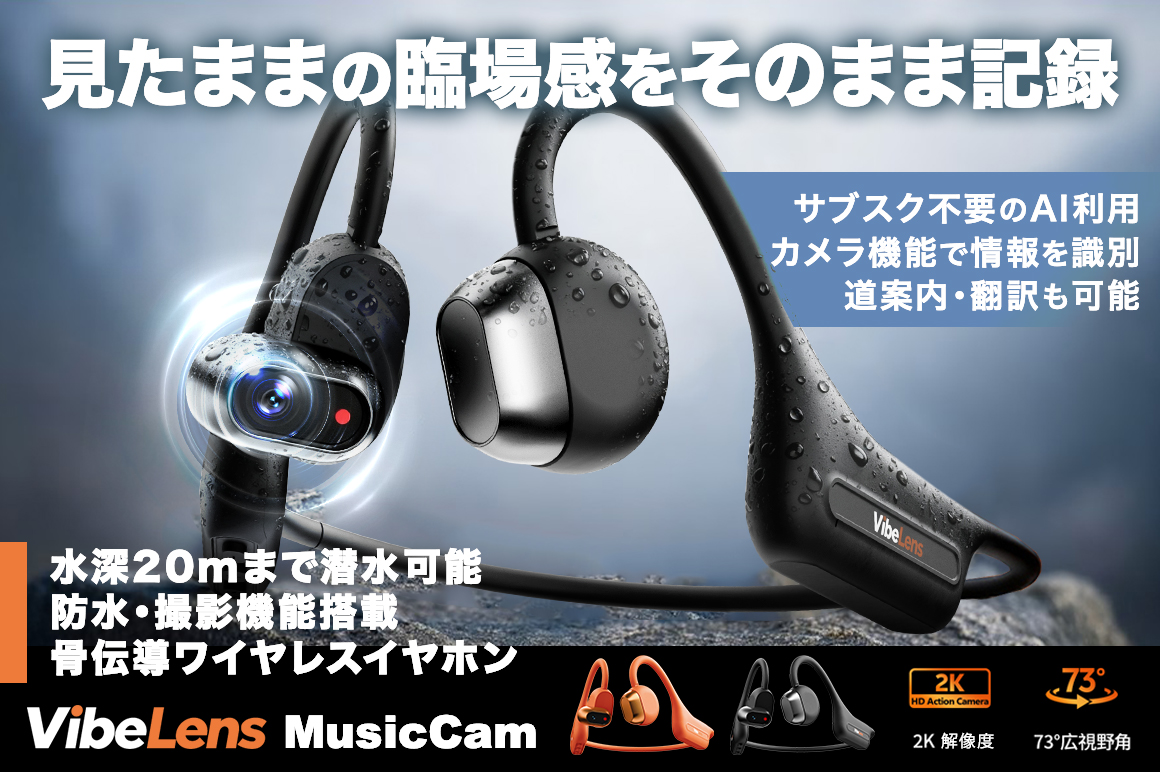 VibeLens MusicCam sports headphones shown on the GREEN FUNDING campaign page